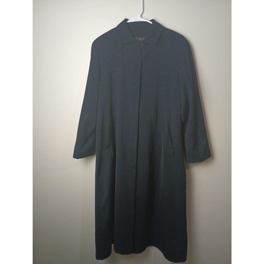 Vtg Fleet Street Nylon Trench Coat Navy Blue Luxury Old‎ Money Career Holiday 4P